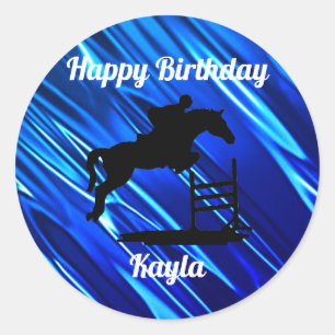 Sticker Rond Joyeux Anniversaire Chasseur Cheval Jumper Equestr