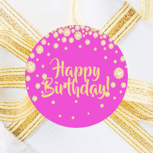 Sticker Rond Joyeux Anniversaire chaud diamants or rose