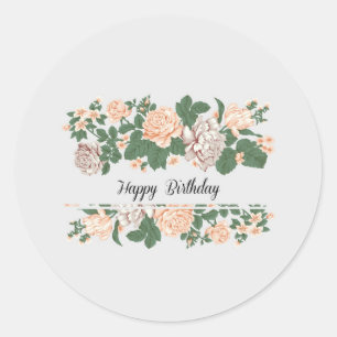 Sticker Rond Joyeux anniversaire   Classique Simple Floral Mode