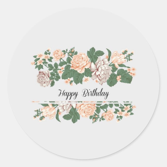 Sticker Rond Joyeux anniversaire | Classique Simple Floral Mode (Devant)