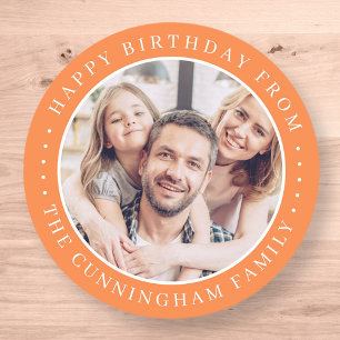 Sticker Rond Joyeux Anniversaire Classique Simple Photo de Fami