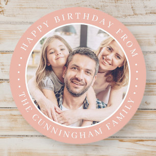 Sticker Rond Joyeux Anniversaire Classique Simple Photo de Fami