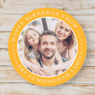 Sticker Rond Joyeux Anniversaire Classique Simple Photo de Fami