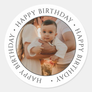 Sticker Rond Joyeux Anniversaire Classique Simple Photo Rond