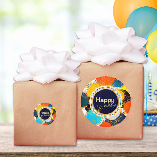 Sticker Rond Joyeux anniversaire coloré des années 80 Retro Abs