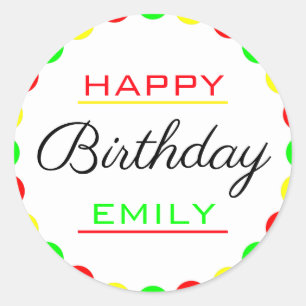 Sticker Rond Joyeux Anniversaire coloré Nom personnalisé