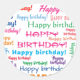 Sticker Rond Joyeux Anniversaire Colorful Fun Mot Cloud
