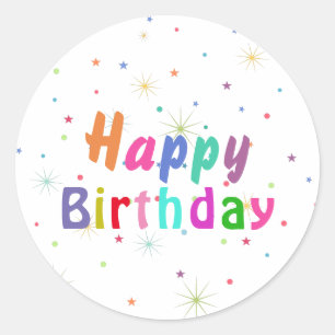 Sticker Rond Joyeux Anniversaire Colorful Stars and Text