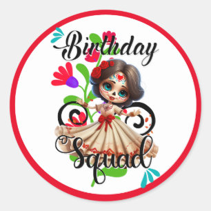 Sticker Rond Joyeux Anniversaire Crâne de Sucre Mignon