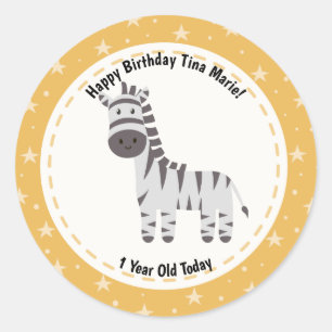 Sticker Rond Joyeux anniversaire Cute Zebra Zoo Animaux