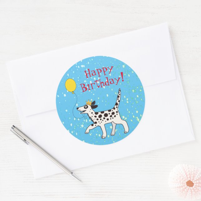 Sticker Rond Joyeux anniversaire Dalmatien (Enveloppe)