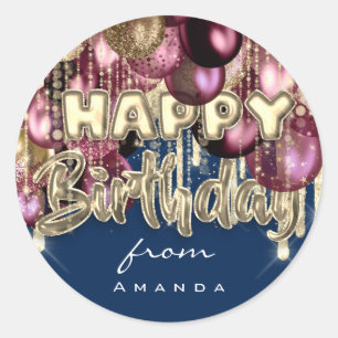 Sticker Rond Joyeux Anniversaire de Bourgogne bleu Ballons d'or