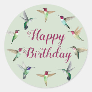 Sticker Rond Joyeux anniversaire de colibri