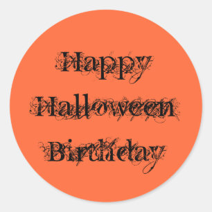 Sticker Rond Joyeux anniversaire de Halloween, noir orange des