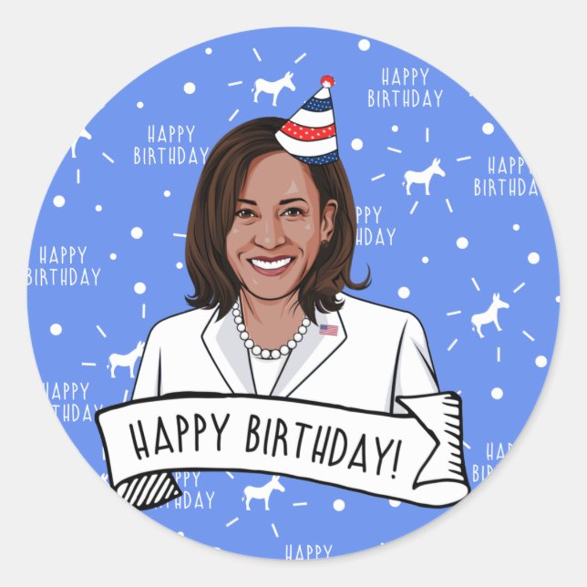 Sticker Rond Joyeux anniversaire de Kamala Harris (Devant)