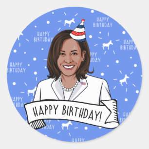 Sticker Rond Joyeux anniversaire de Kamala Harris