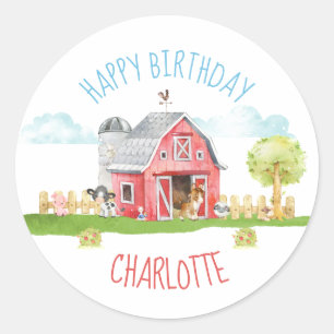 Sticker Rond Joyeux anniversaire de la ferme Barnyard Animal