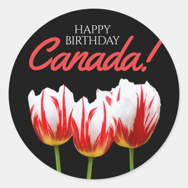 Sticker Rond Joyeux anniversaire de la fête du Canada Tulipes F (Devant)