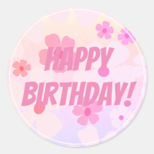 Sticker Rond Joyeux anniversaire de la floraison rose