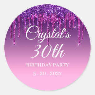 Sticker Rond Joyeux anniversaire de la Parties scintillant pour