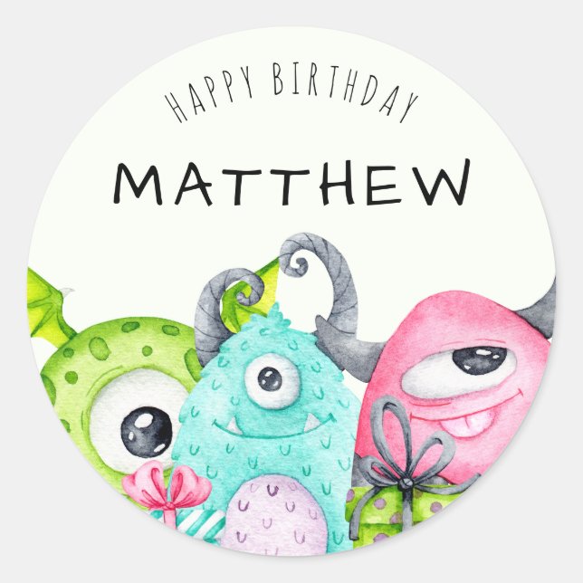 Sticker Rond Joyeux anniversaire de Little Monster Kid (Devant)
