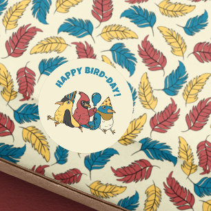 Sticker Rond Joyeux Anniversaire de l'Oiseau Dessins Animés Ois