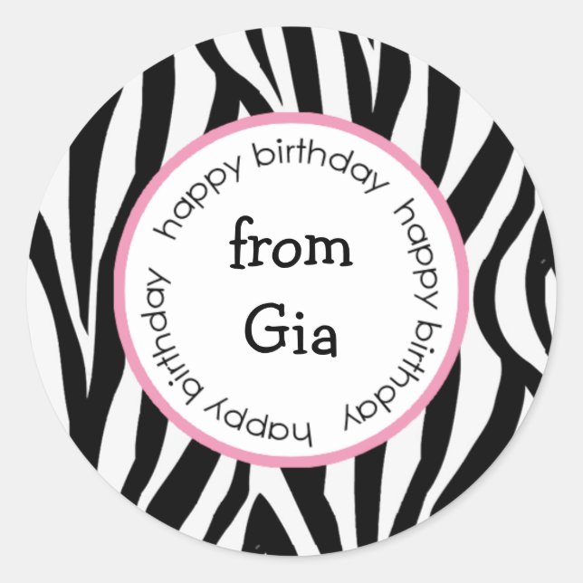 Sticker Rond Joyeux anniversaire de zèbre to/from des (Devant)