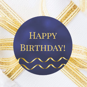 Sticker Rond Joyeux Anniversaire décoration bleu marine or