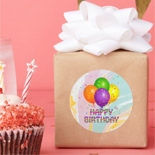 Sticker Rond Joyeux anniversaire, design d'anniversaire coloré,