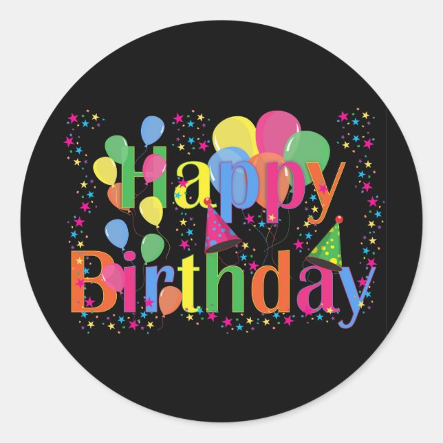 Sticker Rond Joyeux anniversaire, design de célébration à la mo (Devant)