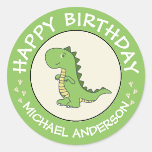 Sticker Rond Joyeux Anniversaire Dinosaur Nom