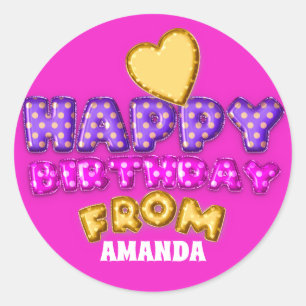 Sticker Rond Joyeux Anniversaire Du Nom Ballons Coeur rose