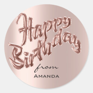 Sticker Rond Joyeux Anniversaire Du Nom Ballons Rose rose