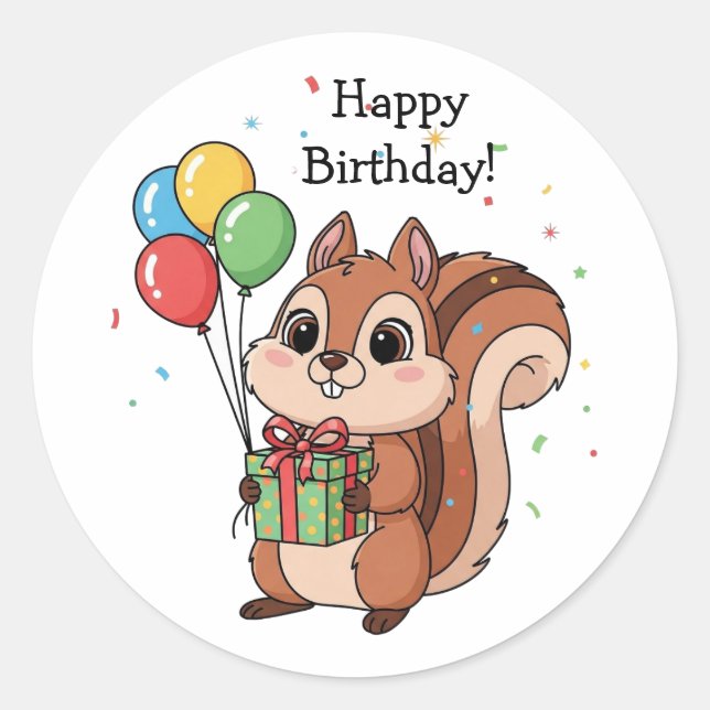 Sticker Rond Joyeux anniversaire écureuil mignon   (Devant)