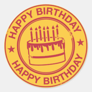 Sticker Rond Joyeux anniversaire -effet tampon rouge-
