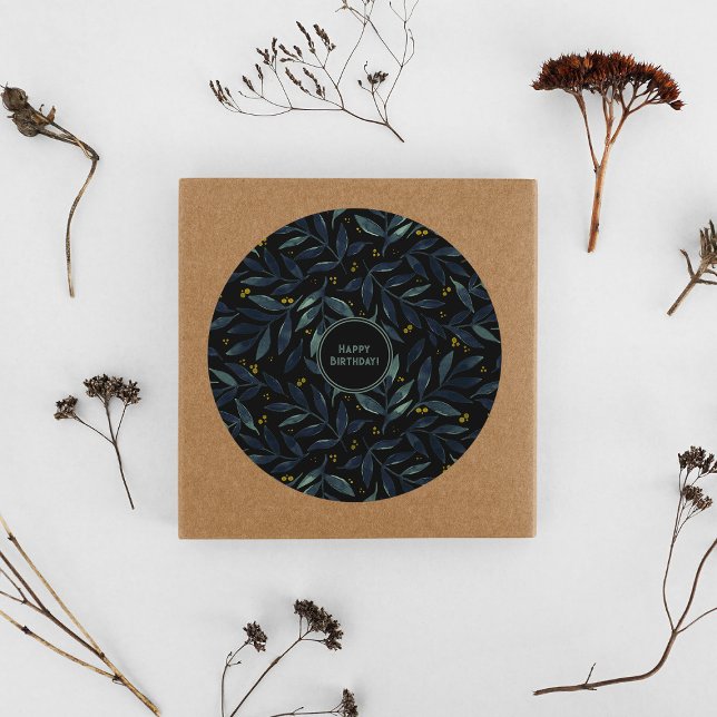 Sticker Rond Joyeux anniversaire élégante branches florales (Créateur téléchargé)