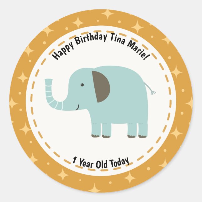 Sticker Rond Joyeux anniversaire Elephant Zoo Animaux (Devant)