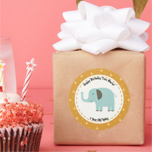 Sticker Rond Joyeux anniversaire Elephant Zoo Animaux