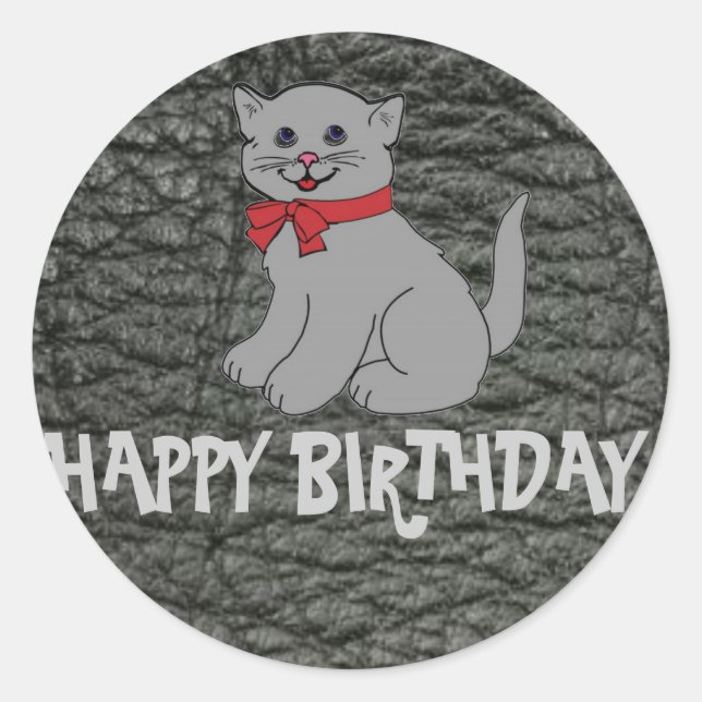 Sticker Rond Joyeux anniversaire en cuir noir effet (Devant)