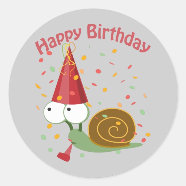 Sticker Rond Joyeux anniversaire ! Escargot Confetti (Devant)