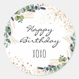 Sticker Rond Joyeux anniversaire eucalyptus verdure parties sci