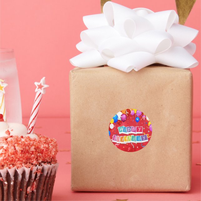 Sticker Rond Joyeux Anniversaire, Festif et Amusant, (Fête)