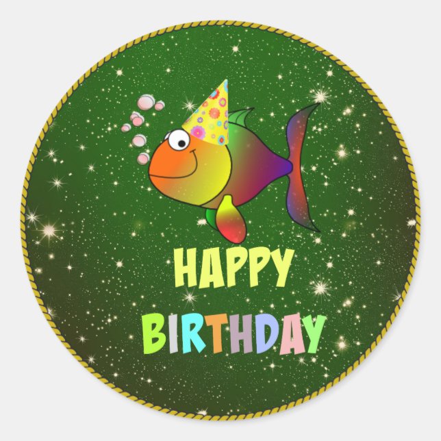 Sticker Rond Joyeux Anniversaire, Fête Colorée, (Devant)