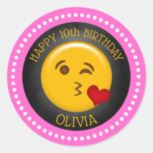 Sticker Rond Joyeux Anniversaire Fille Emoji Fête