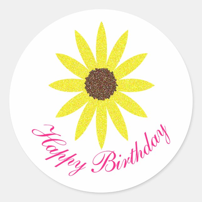 Sticker Rond Joyeux Anniversaire Floral Fleur de Tournesol rose (Devant)