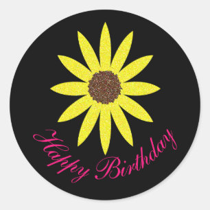Sticker Rond Joyeux anniversaire Floral Tournesol rose Jaune No