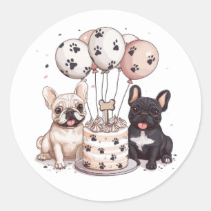 Sticker Rond Joyeux anniversaire français Bulldogs Casquettes d