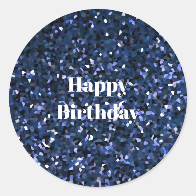Sticker Rond Joyeux anniversaire Glittery Blue Boys Girls Party (Devant)