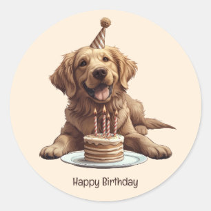 Sticker Rond Joyeux Anniversaire Golden Retriever Chien