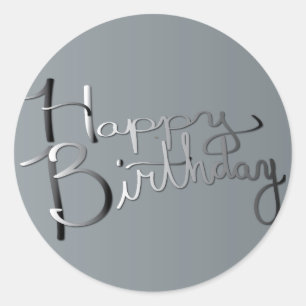 Sticker Rond "Joyeux anniversaire !" Gradient Argent Gr manuscr